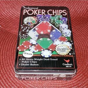Professional Poker 80 Dual-Toned Chips Set w Storage Tin & Dealer Button ~ New